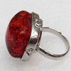 Imitate Amber Ring with metal alloy set, Head size:24x26mm, Sold by Dozen