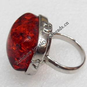 Imitate Amber Ring with metal alloy set, Head size:24x26mm, Sold by Dozen