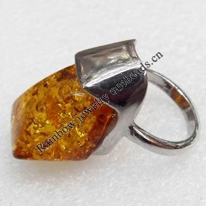 Imitate Amber Ring with metal alloy set, Head size:16x30mm, Sold by Dozen