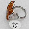 Imitate Amber Ring with metal alloy set, Head size:25x20mm, Sold by Dozen
