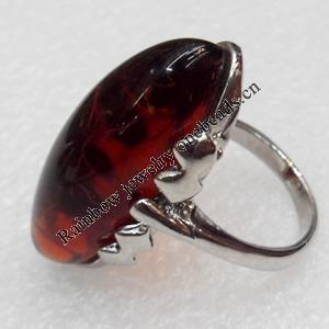 Imitate Amber Ring with metal alloy set, Head size:13x36mm, Sold by Dozen