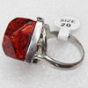 Imitate Amber Ring with metal alloy set, Head size:22mm, Sold by Dozen