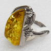 Imitate Amber Ring with metal alloy set, Head size:18x30mm, Sold by Dozen