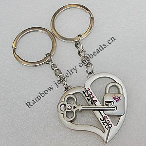 Zinc Alloy keyring Jewelry Key Chains, Pendant Size 45x43mm, Length Approx:3.7-inch, Sold by Pair