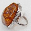 Imitate Amber Ring with metal alloy set, Head size:33x38mm, Sold by Dozen