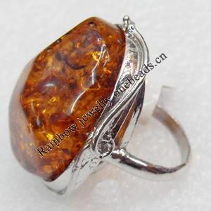 Imitate Amber Ring with metal alloy set, Head size:33x38mm, Sold by Dozen