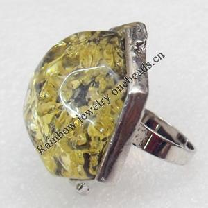 Imitate Amber Ring with metal alloy set, Head size:31mm, Sold by Dozen