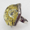 Imitate Amber Ring with metal alloy set, Head size:31mm, Sold by Dozen