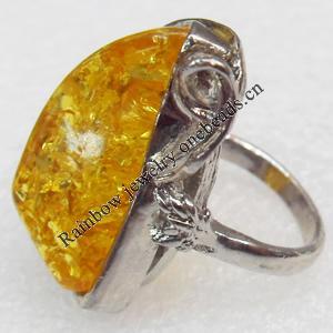 Imitate Amber Ring with metal alloy set, Head size:20x30mm, Sold by Dozen