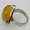 Imitate Amber Ring with metal alloy set, Head size:22mm, Sold by Dozen