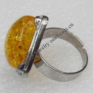 Imitate Amber Ring with metal alloy set, Head size:22mm, Sold by Dozen