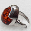 Imitate Amber Ring with metal alloy set, Head size:18x24mm, Sold by Dozen