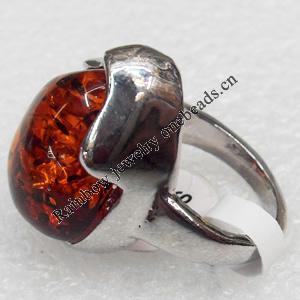 Imitate Amber Ring with metal alloy set, Head size:18x24mm, Sold by Dozen