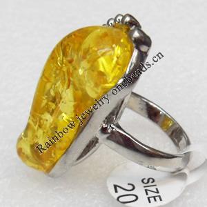Imitate Amber Ring with metal alloy set, Head size:19x34mm, Sold by Dozen