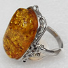 Imitate Amber Ring with metal alloy set, Head size:26x31mm, Sold by Dozen