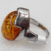 Imitate Amber Ring with metal alloy set, Head size:18x24mm, Sold by Dozen