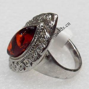 Imitate Amber Ring with metal alloy set, Head size:17x30mm, Sold by Dozen