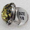 Imitate Amber Ring with metal alloy set, Head size:24mm, Sold by Dozen