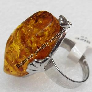 Imitate Amber Ring with metal alloy set, Head size:20x32mm, Sold by Dozen