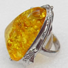 Imitate Amber Ring with metal alloy set, Head size:28x36mm, Sold by Dozen