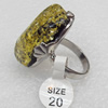 Imitate Amber Ring with metal alloy set, Head size:19x33mm, Sold by Dozen