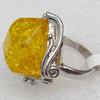 Imitate Amber Ring with metal alloy set, Head size:27mm, Sold by Dozen