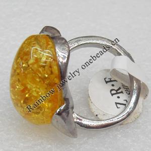 Imitate Amber Ring with metal alloy set, Head size:21x25mm, Sold by Dozen