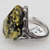 Imitate Amber Ring with metal alloy set, Head size:20x23mm, Sold by Dozen