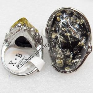 Imitate Amber Ring with metal alloy set, Head size:24x33mm, Sold by Dozen