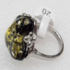 Imitate Amber Ring with metal alloy set, Head size:22mm, Sold by Dozen