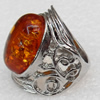 Imitate Amber Ring with metal alloy set, Head size:28mm, Sold by Dozen