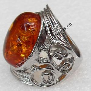 Imitate Amber Ring with metal alloy set, Head size:28mm, Sold by Dozen