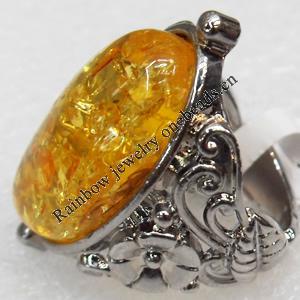 Imitate Amber Ring with metal alloy set, Head size:28x33mm, Sold by Dozen