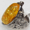 Imitate Amber Ring with metal alloy set, Head size:28x33mm, Sold by Dozen