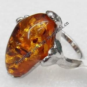 Imitate Amber Ring with metal alloy set, Head size:19x28mm, Sold by Dozen