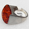 Imitate Amber Ring with metal alloy set, Head size:19mm, Sold by Dozen