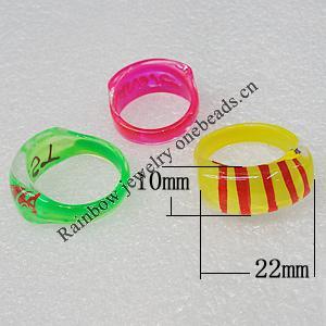 Acrylic Rings, Mix Color, Rectangle 22x10mm, Sold by Box