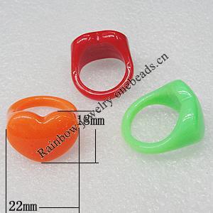 Acrylic Rings, Mix Color, Heart 22x18mm, Sold by Box