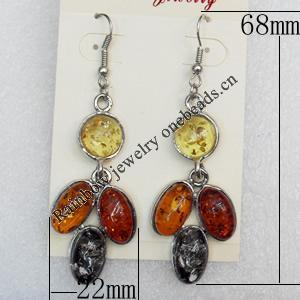 Imitate Amber Earring, width:22mm, Length:68mm, Sold by Dozen 