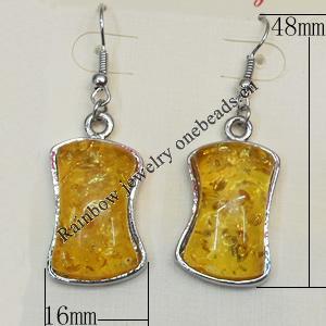 Imitate Amber Earring, width:16mm, Length:48mm, Sold by Dozen