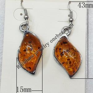 Imitate Amber Earring, width:15mm, Length:43mm, Sold by Dozen