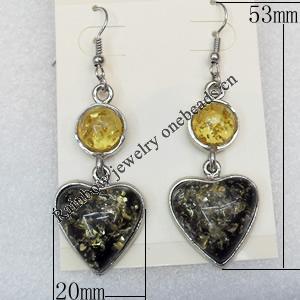 Imitate Amber Earring, width:20mm, Length:53mm, Sold by Dozen