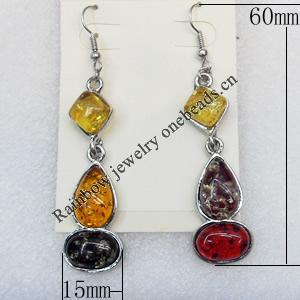 Imitate Amber Earring, width:15mm, Length:60mm, Sold by Dozen