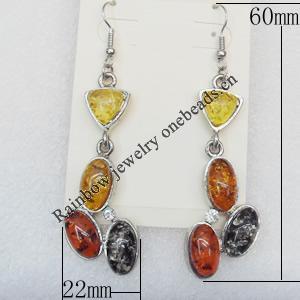 Imitate Amber Earring, width:22mm, Length:60mm, Sold by Dozen