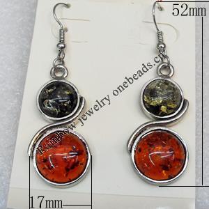 Imitate Amber Earring, width:17mm, Length:52mm, Sold by Dozen