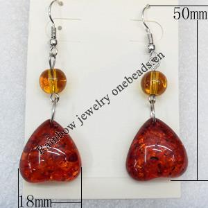 Imitate Amber Earring, width:18mm, Length:50mm, Sold by Dozen