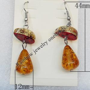 Imitate Amber Earring, width:12mm, Length:44mm, Sold by Dozen