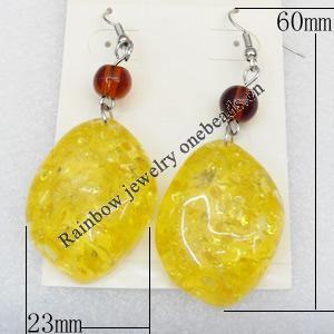 Imitate Amber Earring, width:23mm, Length:60mm, Sold by Dozen