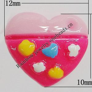 Resin Cabochons, No Hole Headwear & Costume Accessory, Heart 12x10mm, Sold by Bag