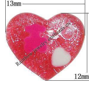 Resin Cabochons, No Hole Headwear & Costume Accessory, Heart 13x12mm, Sold by Bag